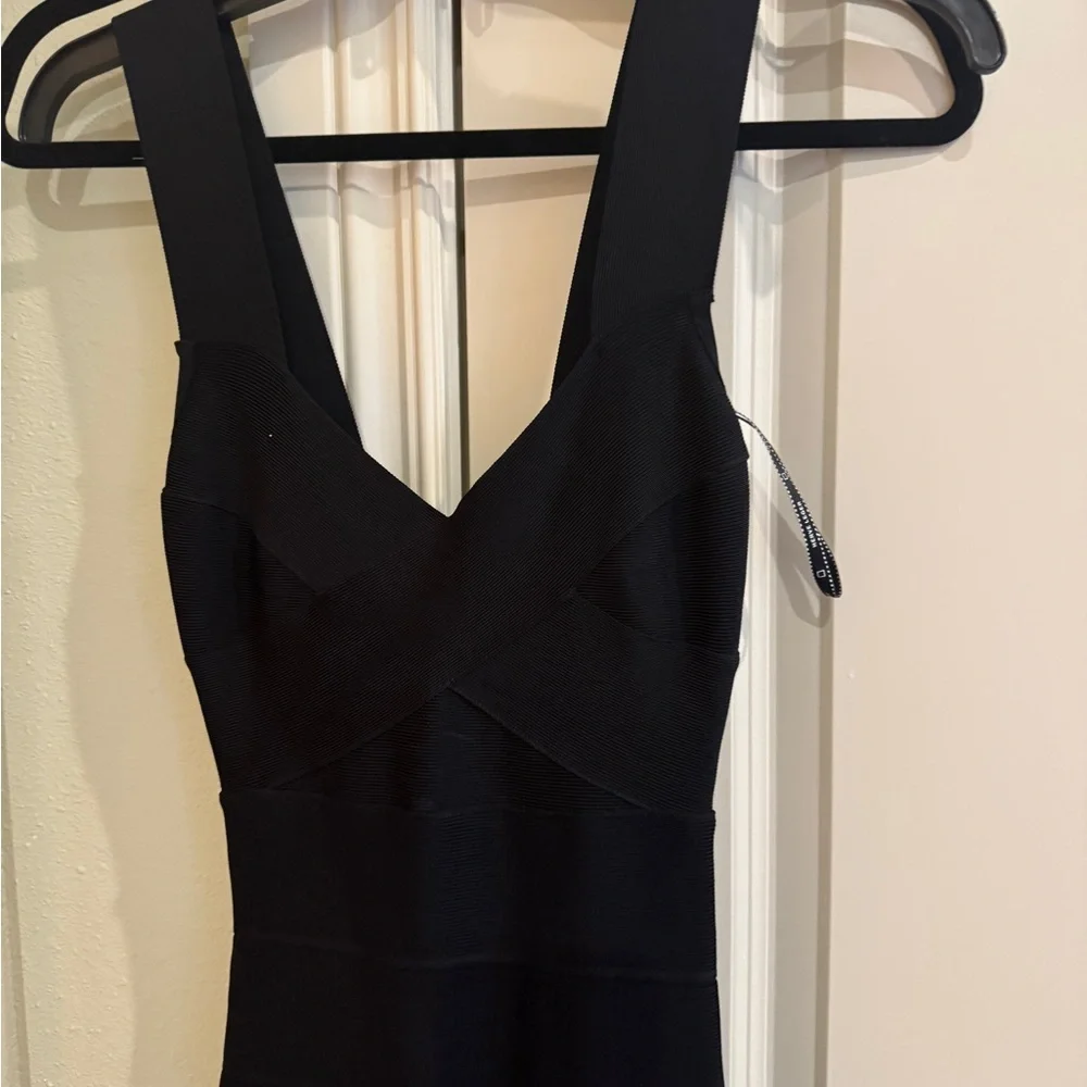 Herve Leger Estrella Black Stretch Ribbed Long Bandage Dress XXS (with defect ) - Picture 2 of 5